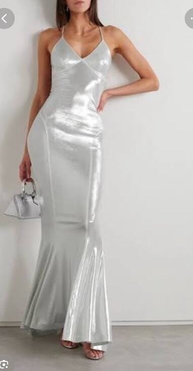 Norma Kamali Dresses & Skirts - Norma Kamali Metallic Stretch Lamé Open Back Maxi Mermaid Gown Silver Large